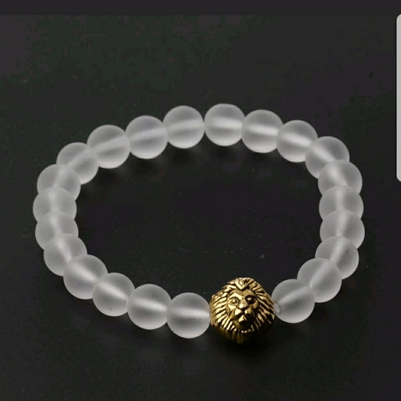 🤑2/$25 ITEM CLEAR STONE BEADED BRACELET GOLD LION - Picture 3 of 3